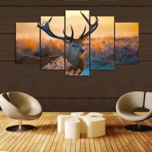 Deer In The Woods 1 - Animal 5 Panel Canvas Art Wall Decor