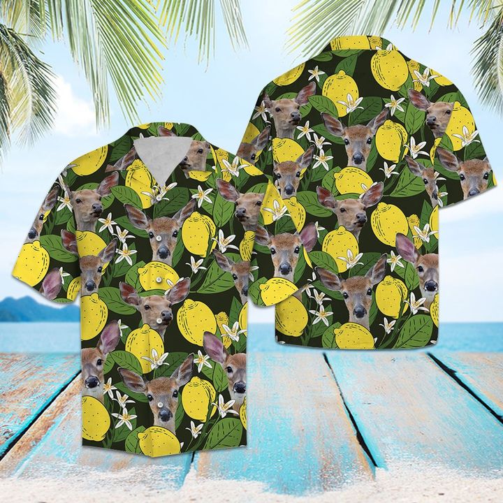 Deer Lemons Hawaiian Shirt Summer Button Up Deer Lemons Hawaiian Shirt Summer Button Up