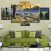 Deer On The Trails Landscape - Nature 5 Panel Canvas Art Wall Decor