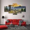 Deer Pond 01 - Animal 5 Panel Canvas Art Wall Decor