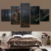Deer Running In The Forest - Animal 5 Panel Canvas Art Wall Decor