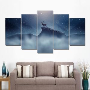 Deer Starry Sky 21 - Animal 5 Panel Canvas Art Wall Decor