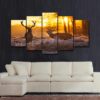 Deer couple in sunset - Animal 5 Panel Canvas Art Wall Decor
