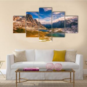 Del Piani Lakes With Mountain - Nature 5 Panel Canvas Art Wall Decor