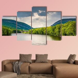Delaware Water Gap And The Delaware River - Nature 5 Panel Canvas Art Wall Decor