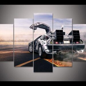 Delorean Back To The Future - Automative 5 Panel Canvas Art Wall Decor