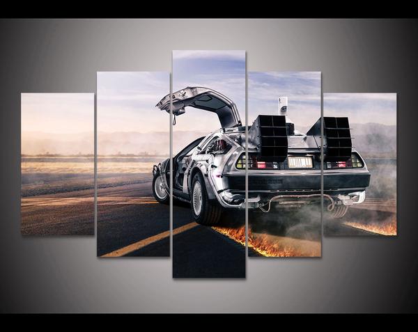 Delorean Back To The Future - Automative 5 Panel Canvas Art Wall Decor Delorean Back To The Future - Automative 5 Panel Canvas Art Wall Decor