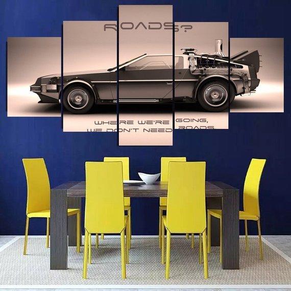 Delorean Back To The Future - Sport 5 Panel Canvas Art Wall Decor Delorean Back To The Future - Sport 5 Panel Canvas Art Wall Decor