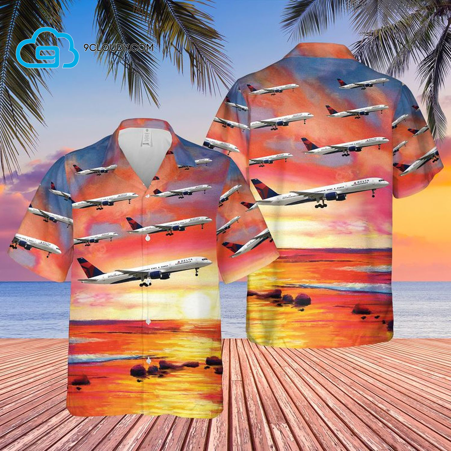 Delta Air Lines Boeing 757-232 Full Print Hawaiian Shirt Delta Air Lines Boeing 757-232 Full Print Hawaiian Shirt