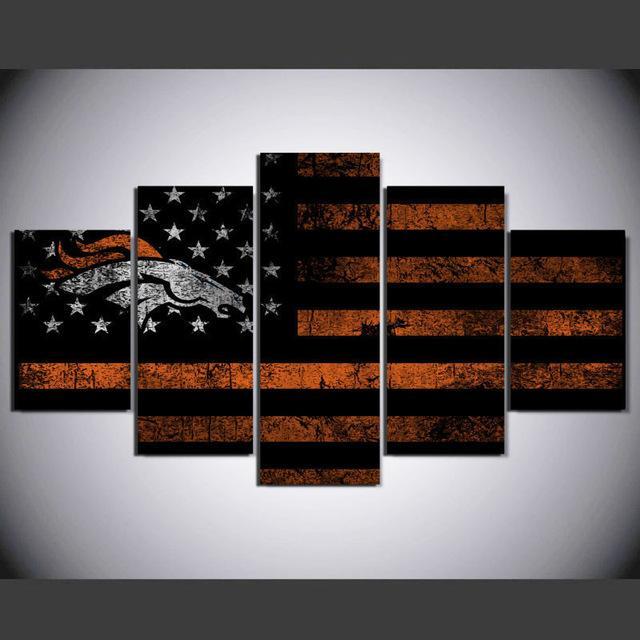 Denver Broncos American Flag - Abstract 5 Panel Canvas Art Wall Decor Denver Broncos American Flag - Abstract 5 Panel Canvas Art Wall Decor