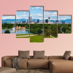 Denver Colorado Downtown With City Park - Nature 5 Panel Canvas Art Wall Decor