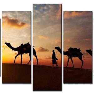 Desert Camel Landscape - Nature 5 Panel Canvas Art Wall Decor