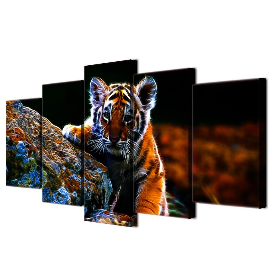 Desperate little tiger - Animal 5 Panel Canvas Art Wall Decor Desperate little tiger - Animal 5 Panel Canvas Art Wall Decor