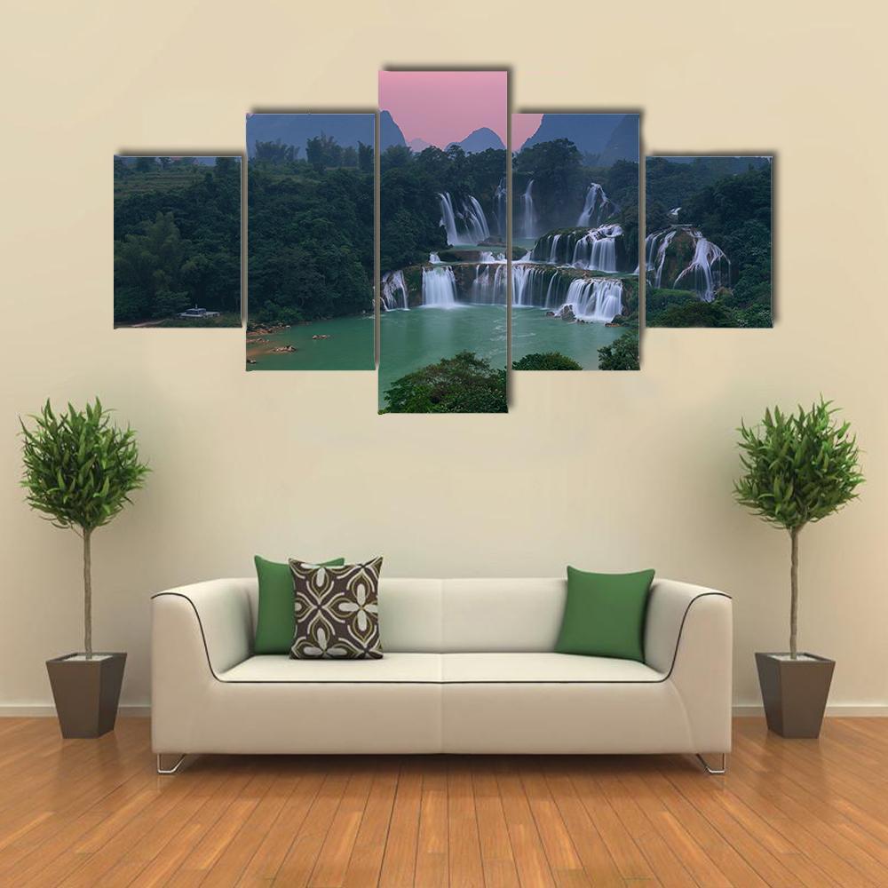 Detian Waterfall At Sunset In Guangxi - Nature 5 Panel Canvas Art Wall Decor Detian Waterfall At Sunset In Guangxi - Nature 5 Panel Canvas Art Wall Decor