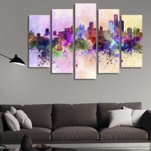 Detroit Skyline - Abstract 5 Panel Canvas Art Wall Decor