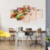 Different Fruits And Vegetables On Wooden Table - Kitchen 5 Panel Canvas Art Wall Decor