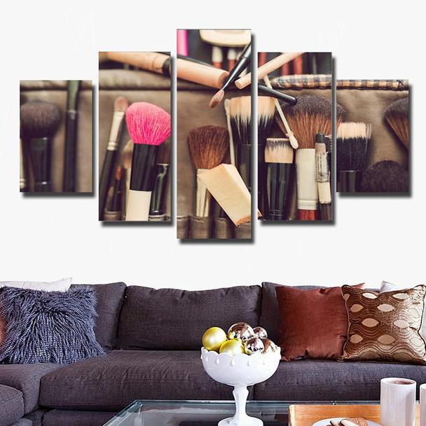 Different Types Of Make Up Brushes - Beauty Salon 5 Panel Canvas Art Wall Decor Different Types Of Make Up Brushes - Beauty Salon 5 Panel Canvas Art Wall Decor