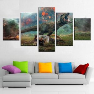 Dinosaur World Scene - Jurassic Park 5 Panel Canvas Art Wall Decor