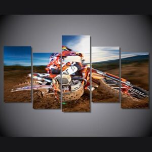Dirt Bike Motocross 02 - Automative 5 Panel Canvas Art Wall Decor
