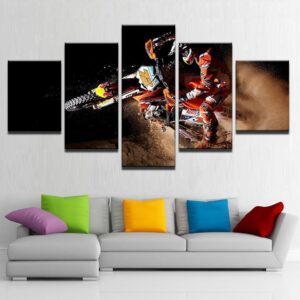 Dirt Bike Motocross X-Games - Automative 5 Panel Canvas Art Wall Decor