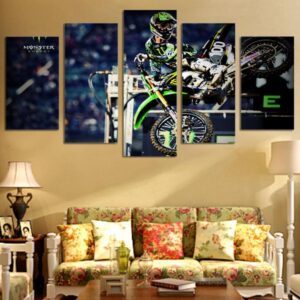 Dirtbike Racing Monster Motogp Motorcycle Racers - Sport 5 Panel Canvas Art Wall Decor