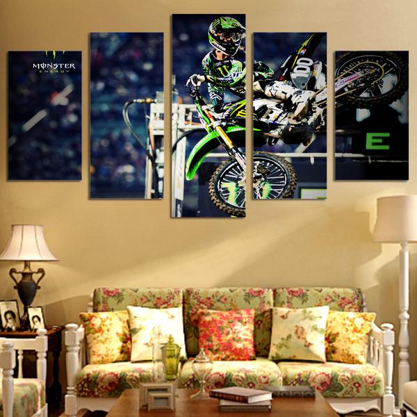 Dirtbike Racing Monster Motogp Motorcycle Racers - Sport 5 Panel Canvas Art Wall Decor Dirtbike Racing Monster Motogp Motorcycle Racers - Sport 5 Panel Canvas Art Wall Decor