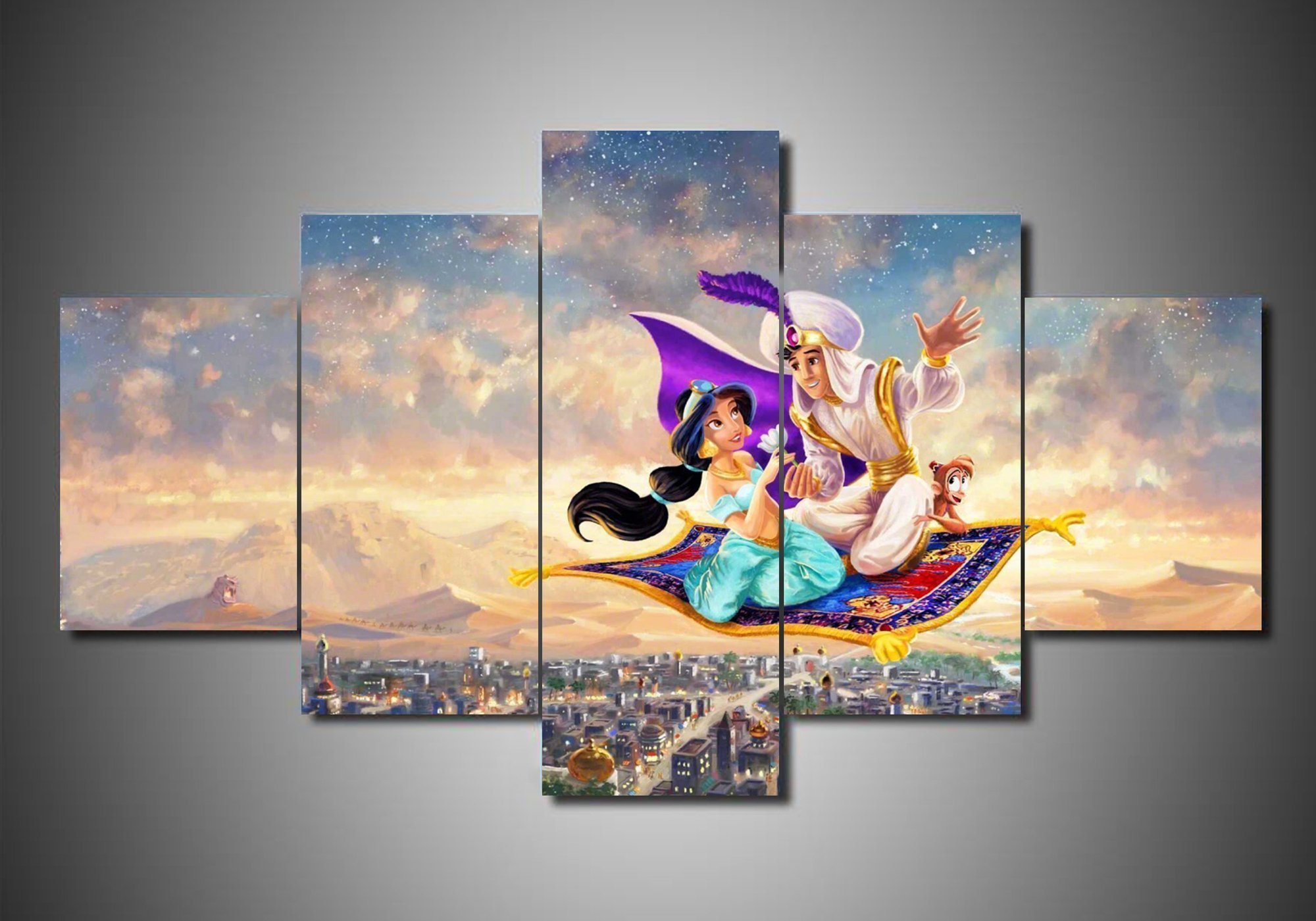 Disney Aladdin Cartoon - 5 Panel Canvas Art Wall Decor Disney Aladdin Cartoon - 5 Panel Canvas Art Wall Decor
