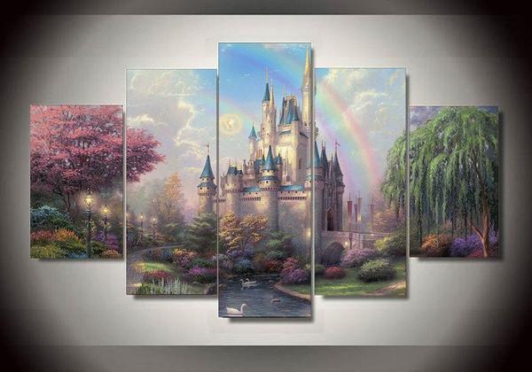 Disney Castle 4 Disney - 5 Panel Canvas Art Wall Decor Disney Castle 4 Disney - 5 Panel Canvas Art Wall Decor