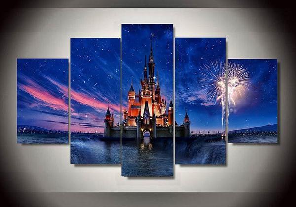 Disney Castle 7 Cartoon - 5 Panel Canvas Art Wall Decor Disney Castle 7 Cartoon - 5 Panel Canvas Art Wall Decor