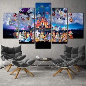 Disney Characters Magic Kingdom Cartoon - 5 Panel Canvas Art Wall Decor