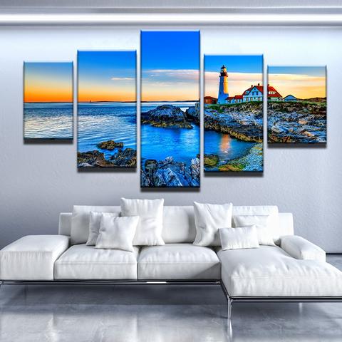Distant Lighthouse - Nature 5 Panel Canvas Art Wall Decor Distant Lighthouse - Nature 5 Panel Canvas Art Wall Decor