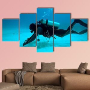 Diver Near Sand Bottom In Cuba - Fishing 5 Panel Canvas Art Wall Decor