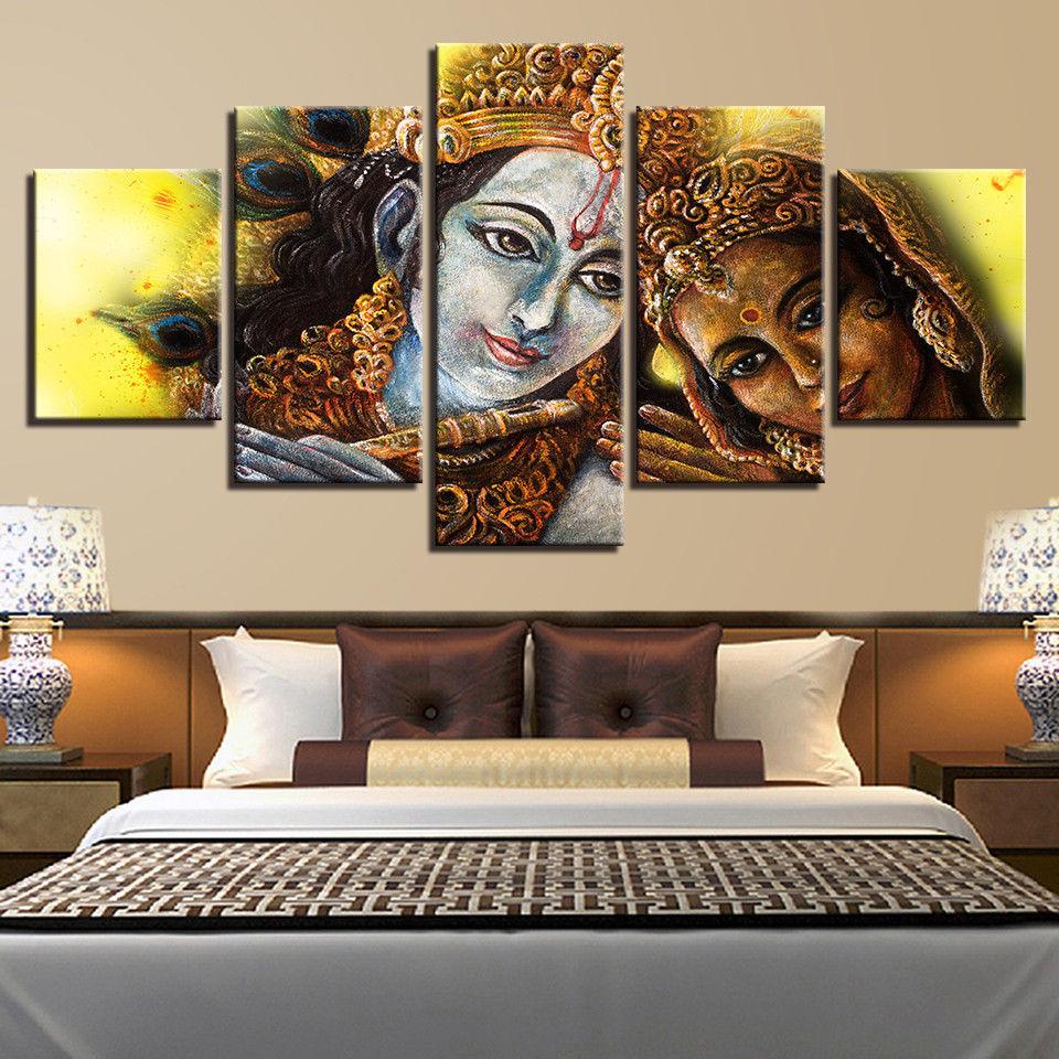 Divine Couple Lord Krishna Radha - Religion 5 Panel Canvas Art Wall Decor Divine Couple Lord Krishna Radha - Religion 5 Panel Canvas Art Wall Decor