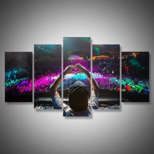 Dj In Front Of Crowd - Music 5 Panel Canvas Art Wall Decor