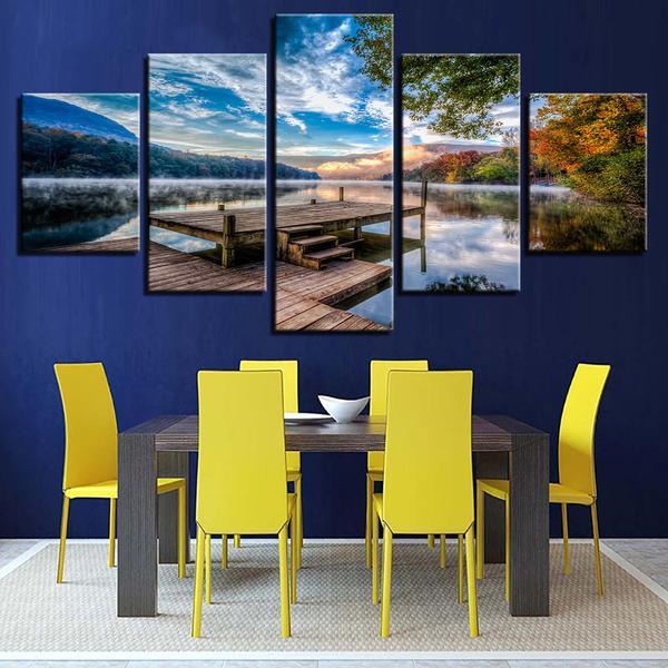 Dock Lake 01 - Nature 5 Panel Canvas Art Wall Decor Dock Lake 01 - Nature 5 Panel Canvas Art Wall Decor