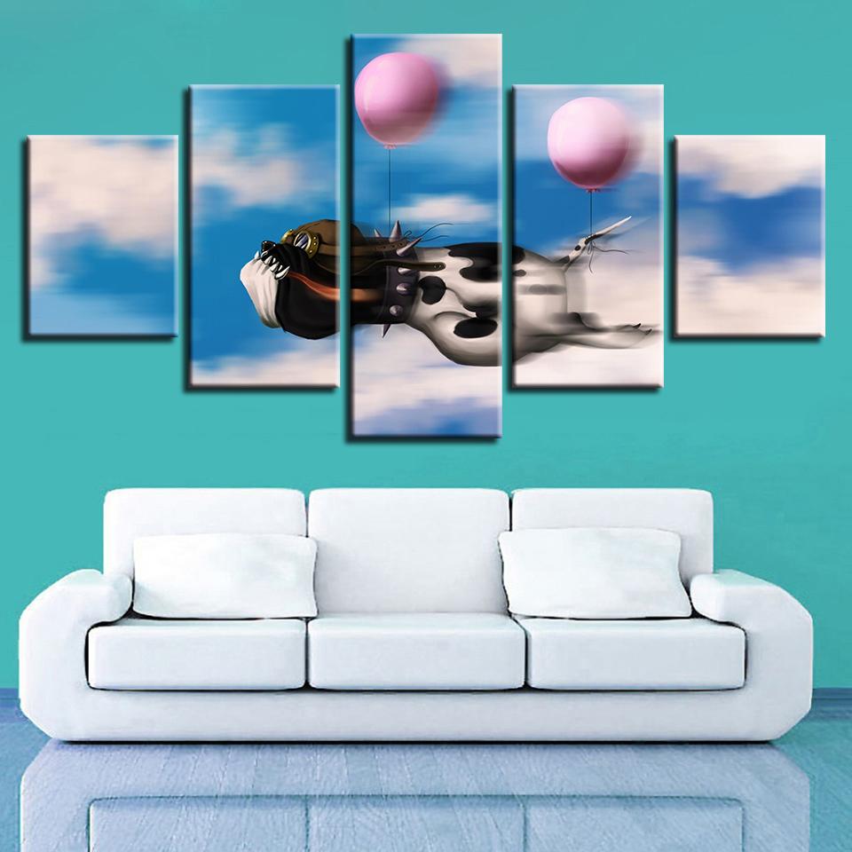 Dog And Balloons - Animal 5 Panel Canvas Art Wall Decor Dog And Balloons - Animal 5 Panel Canvas Art Wall Decor