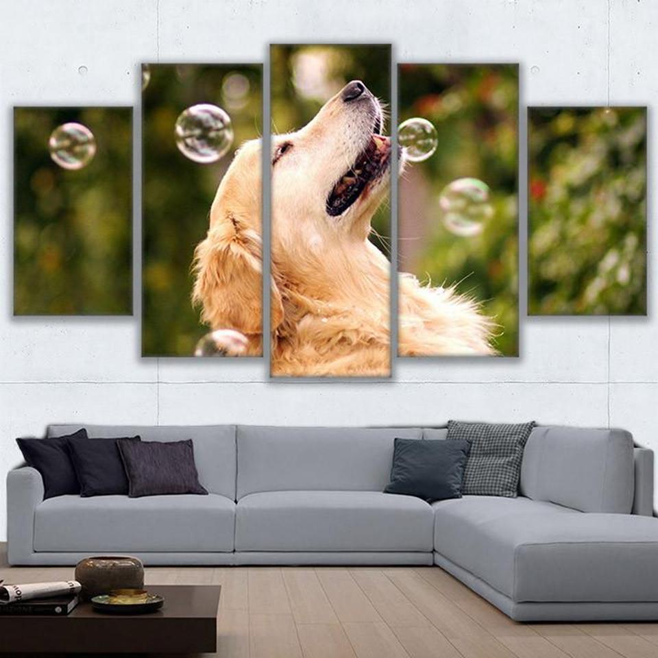 Dog Playing With Bubbles - Animal 5 Panel Canvas Art Wall Decor Dog Playing With Bubbles - Animal 5 Panel Canvas Art Wall Decor