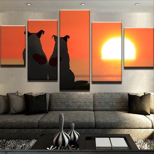 Dogs Watching The Sunset - Animal 5 Panel Canvas Art Wall Decor Dogs Watching The Sunset - Animal 5 Panel Canvas Art Wall Decor