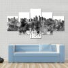 Doha Skyline In Black Watercolor - Abstract Nature 5 Panel Canvas Art Wall Decor