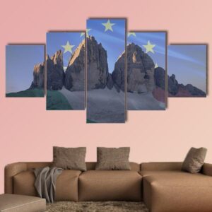 Dolomiti Flags Series Of Europe And Italy - Nature 5 Panel Canvas Art Wall Decor