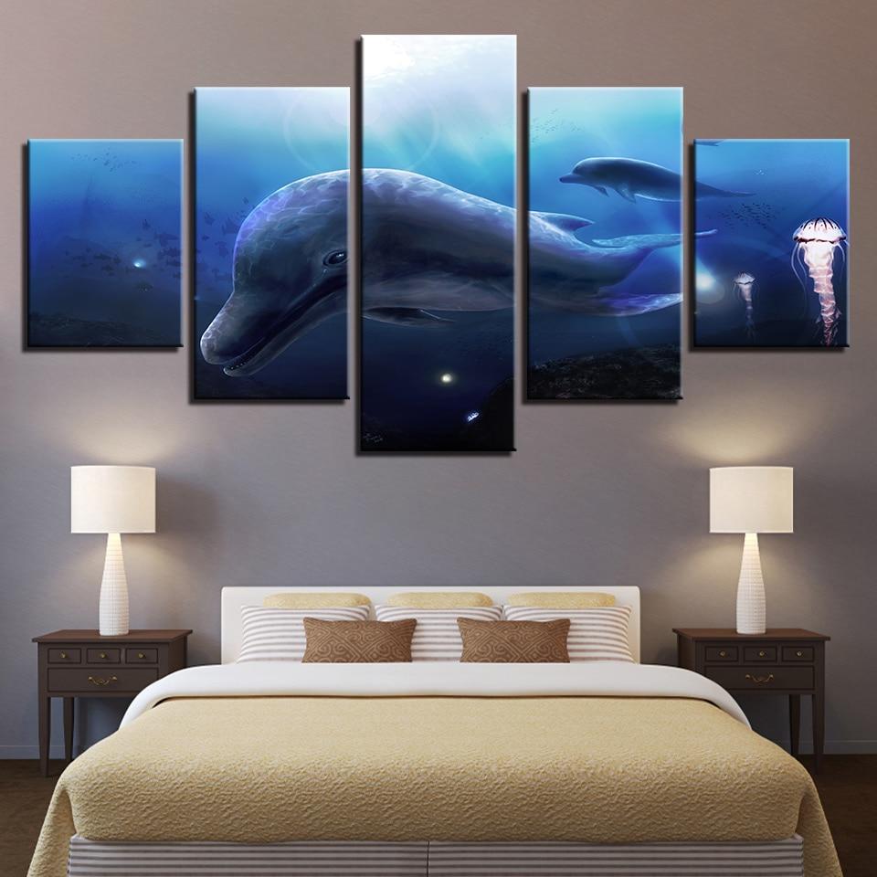 Dolphin 3 - Animal 5 Panel Canvas Art Wall Decor Dolphin 3 - Animal 5 Panel Canvas Art Wall Decor