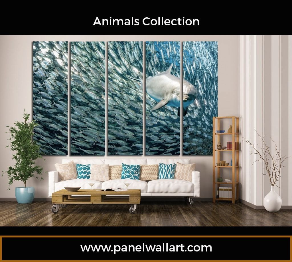 Dolphin And Fishy Friends - Animal 5 Panel Canvas Art Wall Decor Dolphin And Fishy Friends - Animal 5 Panel Canvas Art Wall Decor