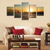 Dolphin Before The Sunset Seascape - Animal 5 Panel Canvas Art Wall Decor