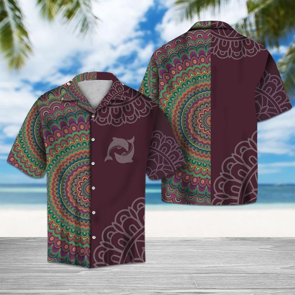 Dolphin Mandala Hawaiian Shirt Summer Button Up Dolphin Mandala Hawaiian Shirt Summer Button Up