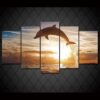 Dolphin Ocean Seascape 1 - Animal 5 Panel Canvas Art Wall Decor
