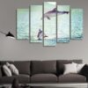 Dolphin On The Sea - Animal 5 Panel Canvas Art Wall Decor