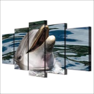 Dolphin Palying - Animal 5 Panel Canvas Art Wall Decor