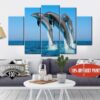 Dolphin Sea Life Pacific Ocean - Animal 5 Panel Canvas Art Wall Decor