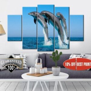 Dolphin Sea Life Pacific Ocean - Animal 5 Panel Canvas Art Wall Decor