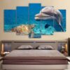 Dolphin Sea Turtle Ocean Fish - Animal 5 Panel Canvas Art Wall Decor